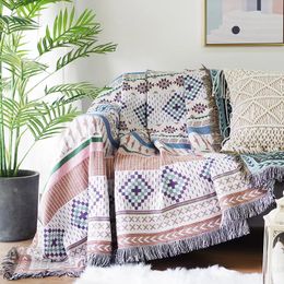 Funda de sofá de punto, decoración bohemia, manta de doble cara, tapiz con borlas para el hogar, colcha de algodón en la cama, cuadros en el sofá 240106