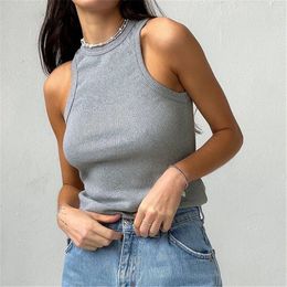 Gebreide Zomer Ribber Sleevless tank T -shirt Tops Women Casual Khaki White Crop Tops 2022 Club Short Skinny Tank Fashion