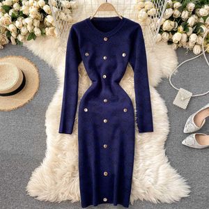 Knitted Sweater Dress Women's Autumn Winter New Fashion Retro Round Neck Jacquard Tight Package Hip Vestidos