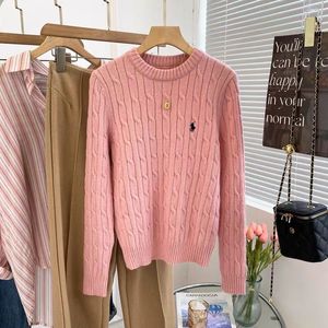 Pull tricoté brodé à manches longues pour femmes et hommes, vêtement en tricot solide, rose et gris, nouvelle collection