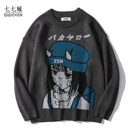 Pull tricoté hommes Anime dessins animé fille Hip Hop Streetwear pull Vintage pull femmes printemps automne japonais Harajuku hauts