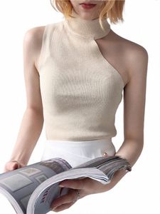 Pull tricoté Pull à épaules dénudées Pull pour femmes Sleevel Col roulé Femme Jumper Noir Blanc Beige Vêtements Sexy 39dk #