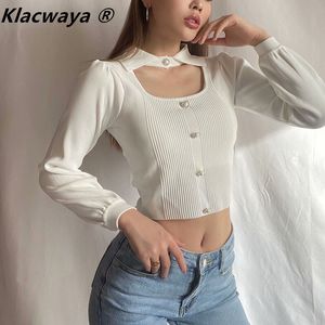 Gebreide trui vrouwen tricot femme knitwear witte pull noir lange mouwen crop top vintage trui ropa jersey punto mujer lente 210521