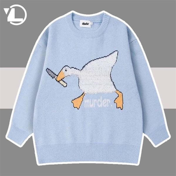Pulls tricotés hommes automne coréen dessin animé parodie canard oie meurtre motif pull pull femmes Hip Hop coton pull décontracté 220811