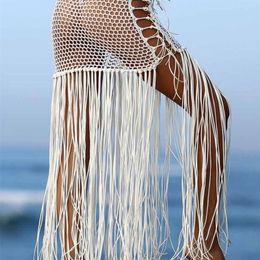 Gebreide Kwastje Bikini Bottom Beach Cover Ups Jurk Dragen Vrouwen Tie Up Hallow Out Bader Badpak V2366 220524