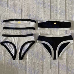 Gebreide buis top bikini dames badmode brief metaal logo zwempak dames sexy bh tweedelige set