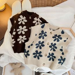 Gebreide vest Spring herfst voeken voor kinderen bloemenkinderen mouwloze jassen jongensmeisjes Cardigan Babykleding L2405