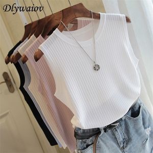 Gebreide vesten vrouwen top o-hals effen tank mode vrouwelijke mouwloze casual dunne tops zomer gebreide vrouw shirt gilet femme 220325