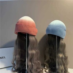 Perruque tricotée Chapeaux Femmes Chapeau Long Bonnet Détachable Automne Hiver Chaud Cheveux Bouclés Bonnets Casual Laine 230920