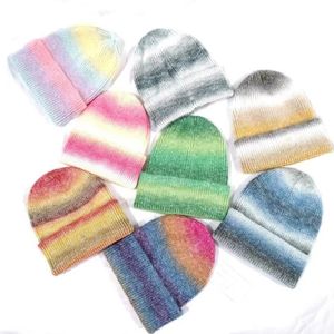Gebreide muts ontwerper verloopkleuren unisex petten geboeid tie-dye muts mode hoge kwaliteit dikke naalddop geschenken