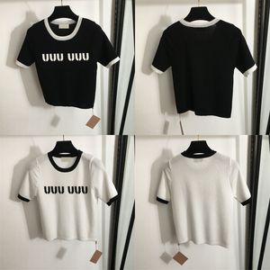 Gebreide dames jumpers tops contrast clolor t shirt korte mouw trui knits luxe ontwerper zomer casual dagelijkse blouse