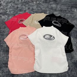 Camisetas de punto para mujer, camisetas plisadas laterales, camisas de diseño caladas con busto sexy