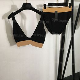 Gebreide vrouwen ondergoed strand beha -briefs zwarte draadfree sportieve lingerie bikini's zomer sexy split bad suit lady zwempakken