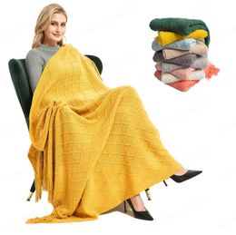 Gebreide wol dekens omzoomd sjaalwikkels casual hotel bed kwast massief kleur reizen kantoor airconditioning NAP home deken sjaal