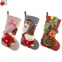 Gebreide wol grote kousen Santa Claus Snowman Deer Kerst Sokken Gift Bag Openhaard Decoraties CO25 MOK1