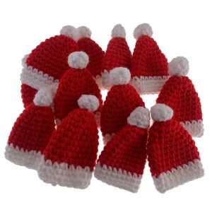 Tricot 12 pièces fait à la main coton Mini chapeau au Crochet pour bébé douche baptême jouet poupées Table fête faveurs cousu décorations appliquées