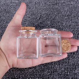 Tricot 6 pièces 50 ml 42*54mm bouteilles en verre carrées transparentes avec bouchons en liège bonbons vides pots de joint de qualité alimentaire flacons pour l'artisanat d'art