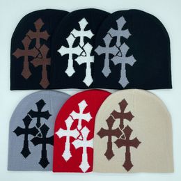 Bonnet tricoté Y2K Bonnet Bonnet Mode Croix Jacquard Casquettes Hiver Hommes Femmes Chapeaux Chauds Cool Laine Casquettes Froides Unisexe Accessoires