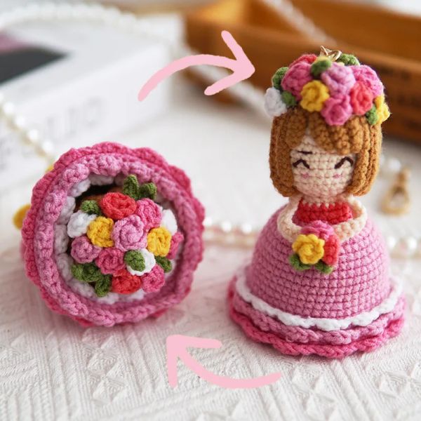 Kit de Crochet à tricoter, poupée de couture, bricolage, poupée de mariée tricotée à la main, Bouquet de roses tricoté Evert, cadeau de saint valentin, pendentifs en peluche pour fille