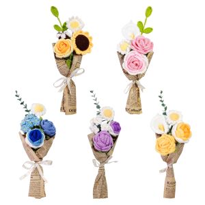 Tricoter à la main fabriqué à la main Crochet Crochet Sunflower Daisy Tulip Bouquet Decorative Wedding Artificial Flowers Home Decoration
