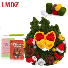 Kit de tricot LMDZ pour débutants Kit de tricot avec fil Kit de démarrage au crochet Couronne de Noël facile pour adultes débutants