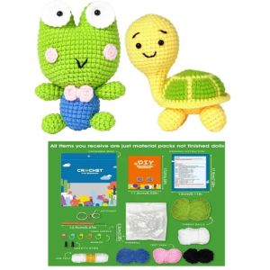 Knitting Lmdz Cute tortugas/ranas Paquete de material de ganchillo de crochet con herramientas de hilo y tutoriales de video para DIY Nuevo inicio para principiantes para principiantes