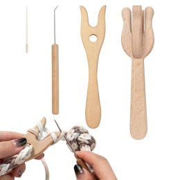 Tricoter lucet fourk crochet 4pcs outils tressés en bois pour les outils de tissage de bricolage avec un ensemble de fourche à tricot portable à grande aiguille