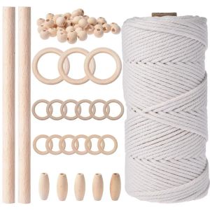 Kit de macramé à tricoter pour jardinière murale 109 yards de cordon de coton fournitures de macramé Kit de démarrage en macramé bricolage avec perles en bois anneaux bâtons Fo