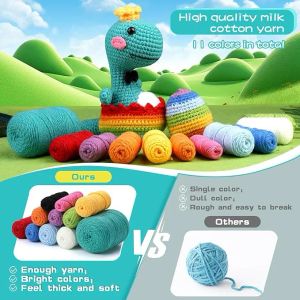 Tricoter Miusie Dinosaur Egg Kit Kit avec du lait en coton Coton Yarn Débutant Crochet Starter Kit Dol Doll Wills With Instructions Video