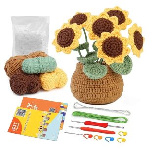 Tricot TLKKUE Kits de Crochet Tournesol avec Crochet pour Enfants et Adultes Ensemble de Tricot Professionnel Bricolage Accessoires artisanaux faits à la Main