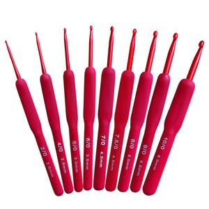 Tricot outils de crochet aiguilles ￠ t￪te unique TPR Rouge manche en silicone Crochet