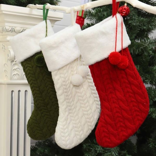 Laine à tricoter Bas de Noël Ornement d'arbre de Noël Santa Candy Sac cadeau Chaussettes tricotées Prop Chaussettes Party Pendentif Décorations RRE14295
