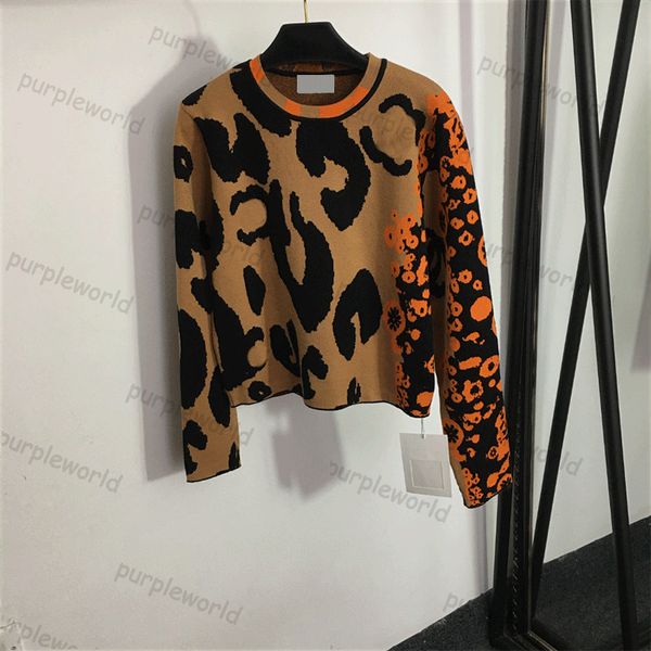 Tricots femmes mode imprimé léopard lettre Design motif col rond haut décontracté à manches longues pull pull