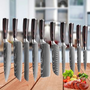 Couteaux 110pcs Set à couteaux japonais 7CR17 440C Laser Damas Chef couteau pointu Kitchette couteaux couteaux Santoku Meat Cleaver Cliant Couteau