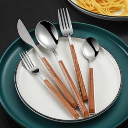 Couteaux 1PC acier inoxydable Imitation manche en bois ensemble de couverts vaisselle pince vaisselle occidentale couteau fourchette cuillère à thé argenterie