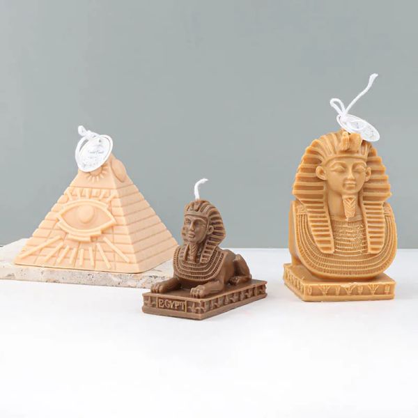 Couteaux 3d Pharaon Pyramide Bougie Moule En Silicone À La Main Parfumé Plâtre Fournitures Résine Savon Bougie Moule Modèle pour Bougies Décor À La Maison