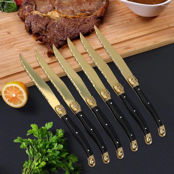 Couteaux 4/6 pièces ensemble de Steak plaqué or ensembles de vaisselle de qualité tranchante couteau de dîner doré noir