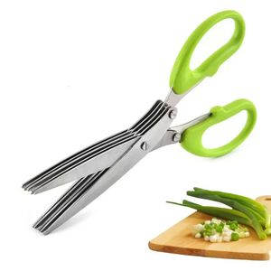 Cuchillos de cocina de acero inoxidable, 5 capas multifuncionales, tijeras para sushi, cebollino triturado, corte de hierbas, especias, tijera, herramientas de cocina