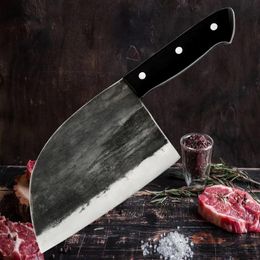 Couteaux Couteau de boucher chinois forgé de 6.5 pouces, couteau d'abattage de cuisine, couperet à viande du Chef, dureté, couteau manuel forgé à la main