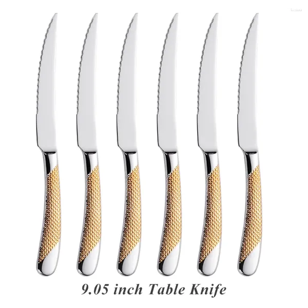 Ensemble de 6 couteaux, couverts de haute qualité, miroir en acier inoxydable 18/8, vaisselle de mariage, couteau de luxe plaqué or