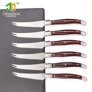 Couteaux 6pcs en acier inoxydable à dîner couteau à couteau à tang complet steak de poignée en bois dentelé