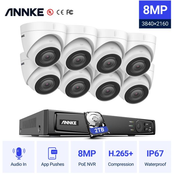 Countes Annke H800 8MP 4K Ultra HD Poe 8ch NVR Turret Security Camera System Système