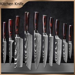 Couteaux Chef Knife en acier inoxydable Cuisine Couteaux 110pcs Set 7CR17 440C Laser Damas Damas Japonais Santoku Cleaver Séliquant Utilitaire Couteau