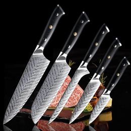 Cuchillos Juego de cuchillos de chef de acero damasco Cuchillo de carnicero afilado Deshuesado santoku Cuchillo vegetal utilitario de gama alta Exquisito juego de regalo Cuchillo G10 Mano