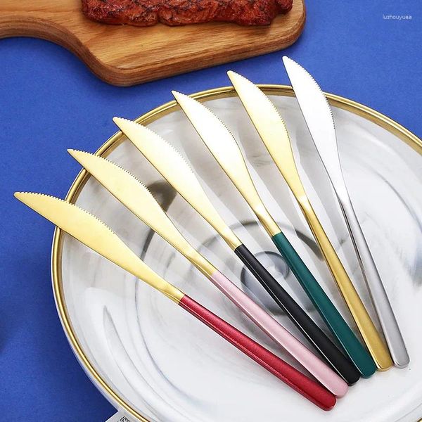 Cuchillos con mango plano, cuchillo para carne de acero inoxidable, mantequilla, mermelada, hojas para queso, vajilla hermosa, accesorios de cocina