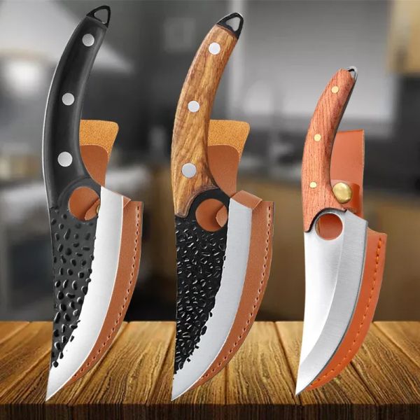 Couteaux martelés de cuisine forgée couteaux en acier inoxydable boucher manteau à désosser viande de ménage aiguille couteau de découpage végétal couteau