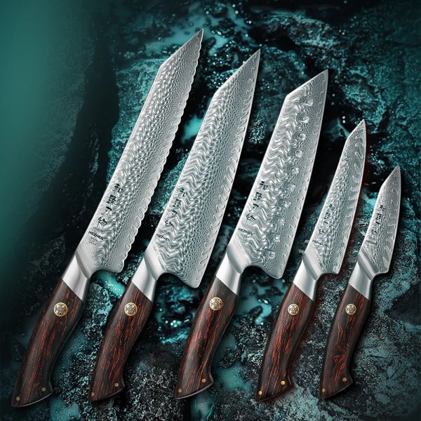 Couteaux HEZHEN 1PC ou 5pc Kitchen Knife Set 73 couches Composite Damas acier Beau boîte cadeau Boîte à mignon Utilitaire G10 Handle