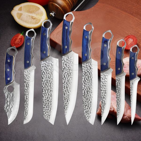 Couteaux Ensemble de couteaux de cuisine de haute dureté, couperet à viande martelé, couteau à trancher en acier inoxydable, couperet à dépecer, couteau de Chef de cuisine, outil de barbecue