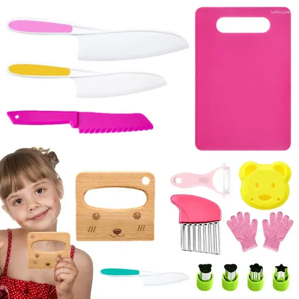 Couteaux pour enfants, outils de cuisine, ensemble de cuisine et de pâtisserie, jouets interactifs durables pour garçons et filles, 15 pièces