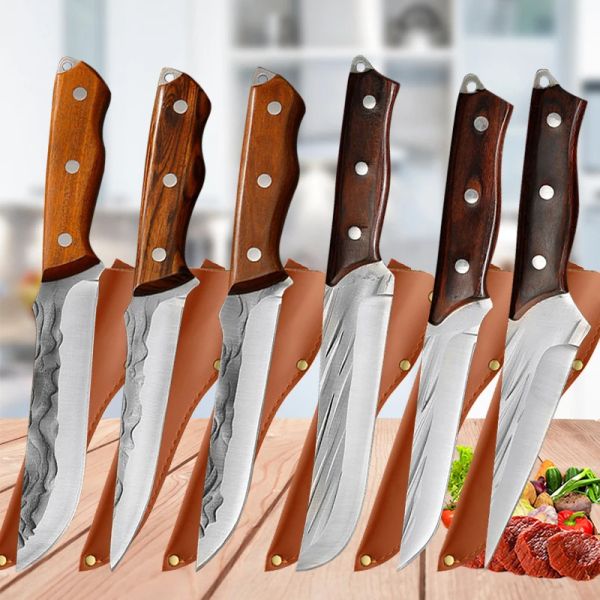 Cuchillos, cuchillos de cocina, cuchillo de carnicero de acero inoxidable, cuchillo para deshuesar de carnicero, cuchillo para cortar ovejas, pescado, cerdo, con funda